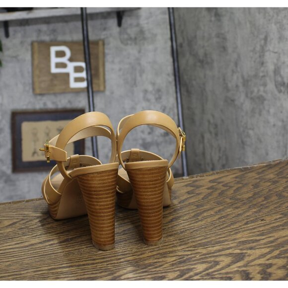 Lauren Ralph Lauren Womens Soffia Nappa Leather Sandal Block Heel Buff Brown 8B - Picture 4 of 14